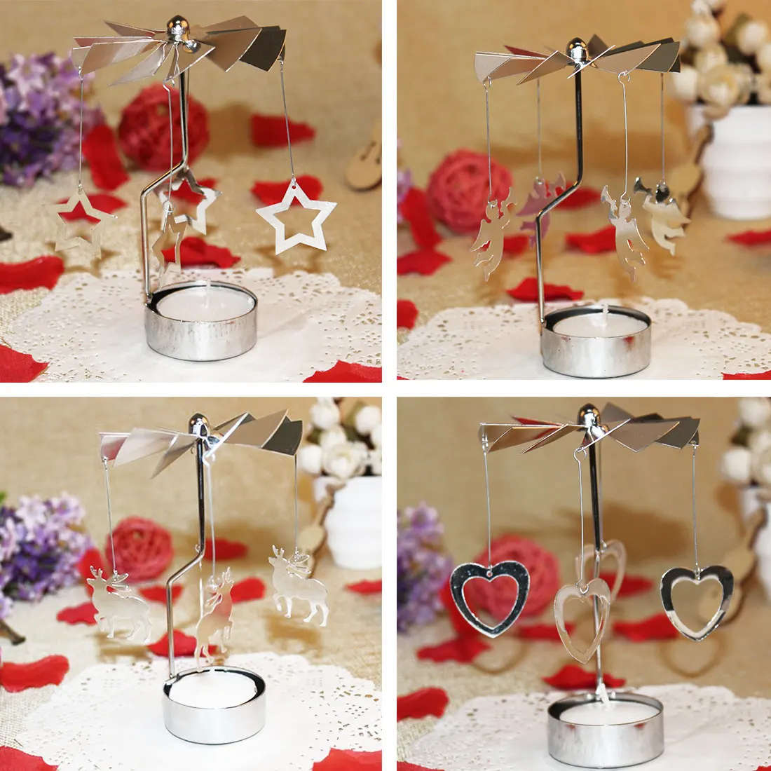Holiday Decor Romantic Candle Holders Revolving Door Windmill Rotation