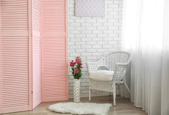 

Laeacco Screen Backdrops Backdrops White Brick Wall Corner Chair Blanket Flower Interior Photo Background Photocall Photo Studio