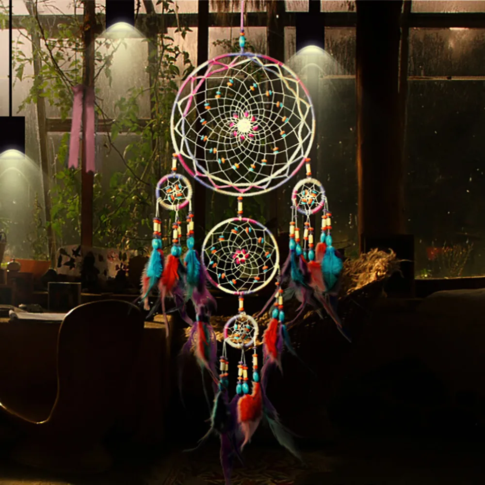 

Colorful Wind Chimes Handmade Dream Catcher Net With Feathers Wall Hanging Dreamcatcher Craft Mascot Gift 2018 Home Decor &s