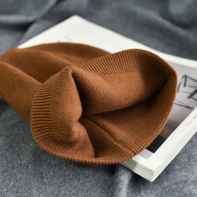 100% Wool Cashmere Knitted Beanies Thick Layer Cashmere Skullies Female Hat Knitted Warm Caps Unisex Skullies Beanie Warm Hat
