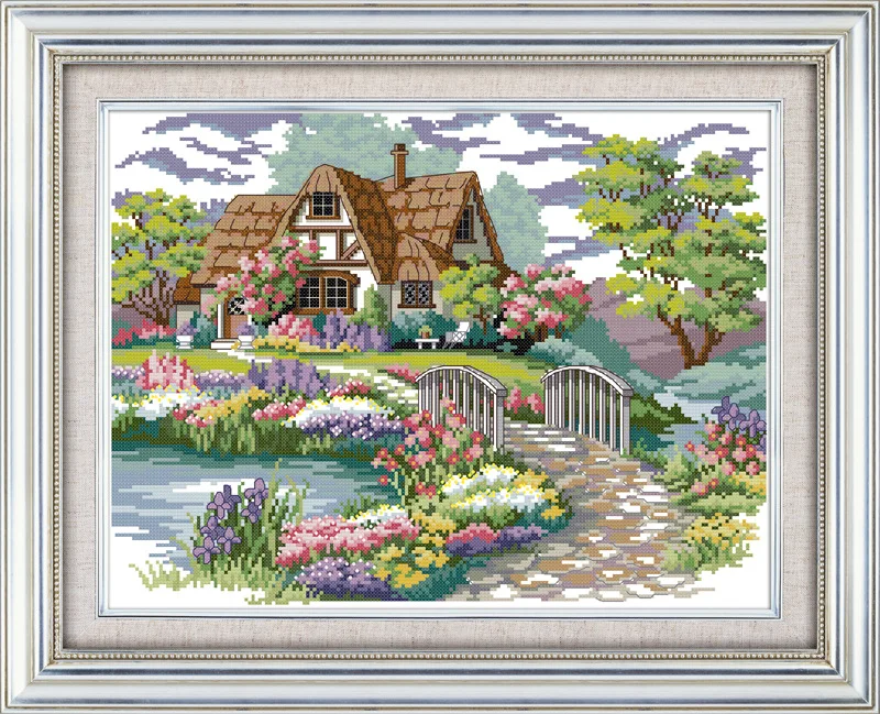

Joy sunday Dream house Printed on Canvas DMC Counted Cross Stitch Kits printed Cross-stitch set Embroidery Needlework