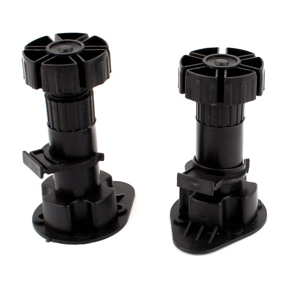 

2x Plastic Adjustable Height Kitchen Cupboard Plinth Foot Leg Pair Black