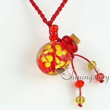 

small wish bottle pendant necklace necklace vials for ashes wholesale distributor Venetian lampwork glass jewelry with flower