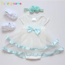 Летняя одежда для новорожденных девочек, 3 предмета, 0-24 месяцев милый розовый и белый Детский комбинезон с бантом, боди+ обувь+ повязка на голову, комплект одежды для младенцев, BC1043