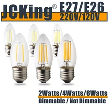 JCking упаковка из 10 светодиодных ламп E27 с регулируемой яркостью 2 Вт 4 Вт 6 Вт светодиодные свечи E26 E27 110 В 220 В винтажная лампа накаливания для люстры освещения