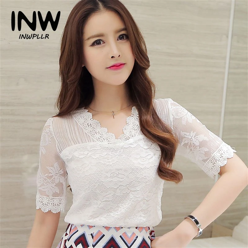 Blusas Femininas 2017 Mujeres Del Verano Tops Blanco Blusa de Encaje Mujer Blusa Casual Camisetas de Manga Corta Blanca Negro Dentelle|haut blouselace blouse - AliExpress