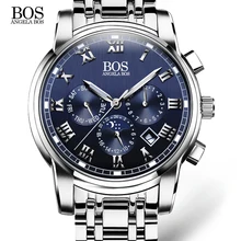ANGELA BOS Business Stainless Steel Quartz Watch Men Date Week Month Waterproof Luminous Mens Watches Top Brand Luxury 2017