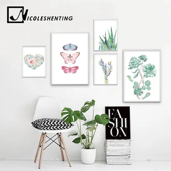 

Cactus Flowers Butterfly Wall Art Canvas Posters and Prints Painting Nordic Style Plants Picture for Living Room Home Decor