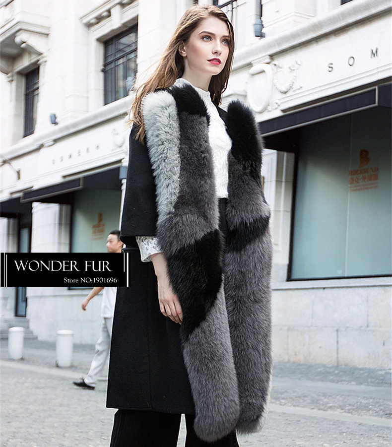 Модное шерстяное меховое Платье необычного дизайна, куртка из лисьего меха для модных леди, очаровательное шерстяное пальто, зимний теплый костюм из лисьего меха