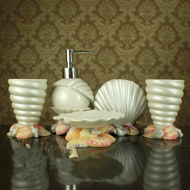 Badezimmer muschel Sets Weiß Schöne Ozean Muschel Lotion Flasche