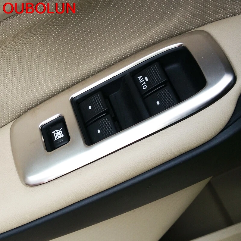 

OUBOLUN For Ford Ranger 2016 2017 Stainless Steel Interior Window Lift Switch 4 door Buttons Panel Cover Trim Accessories 4pcs
