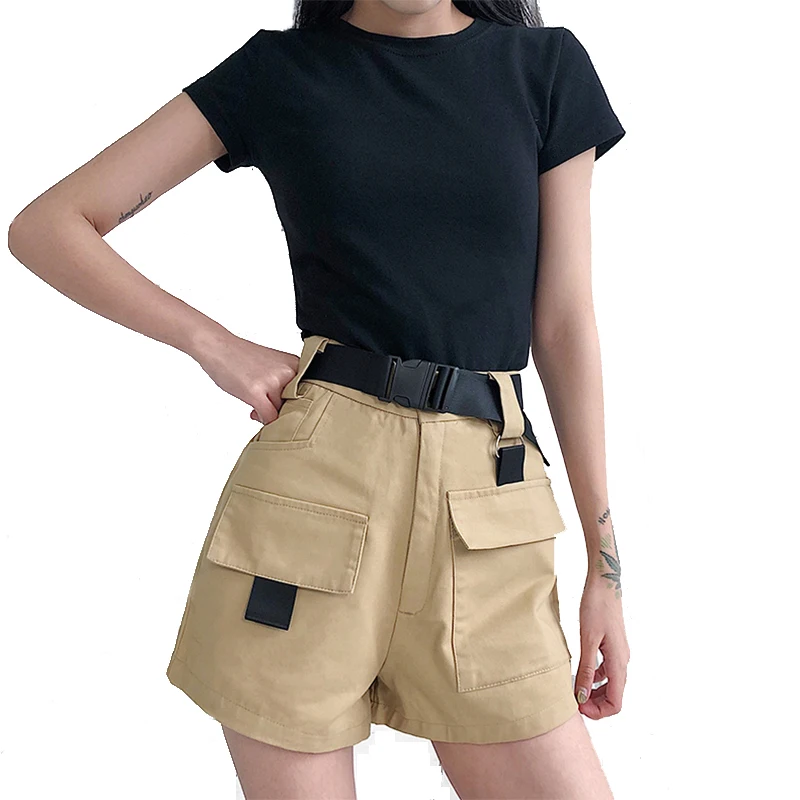 Women Casual Denim Shorts Summer High Waist Women's Sports Shorts Big Pocket Cargo Shorts Women With Belt