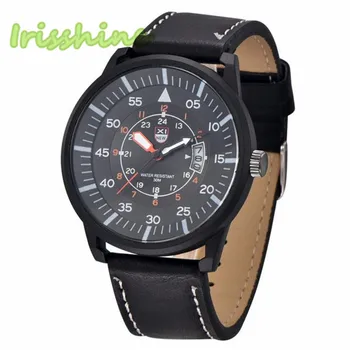 

Irisshine i0381 New Men's Leather Stainless Steel Sport Analog Quartz Date Wrist Watch Waterproof men watches