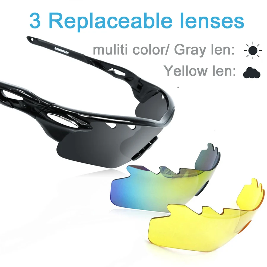 NEWBOLER Polarized Cycling Glasses 3 Lenses Outdoor Sport Glasses Man Women Bicycle Sunglasses MTB Road Bike Eyewear Protective