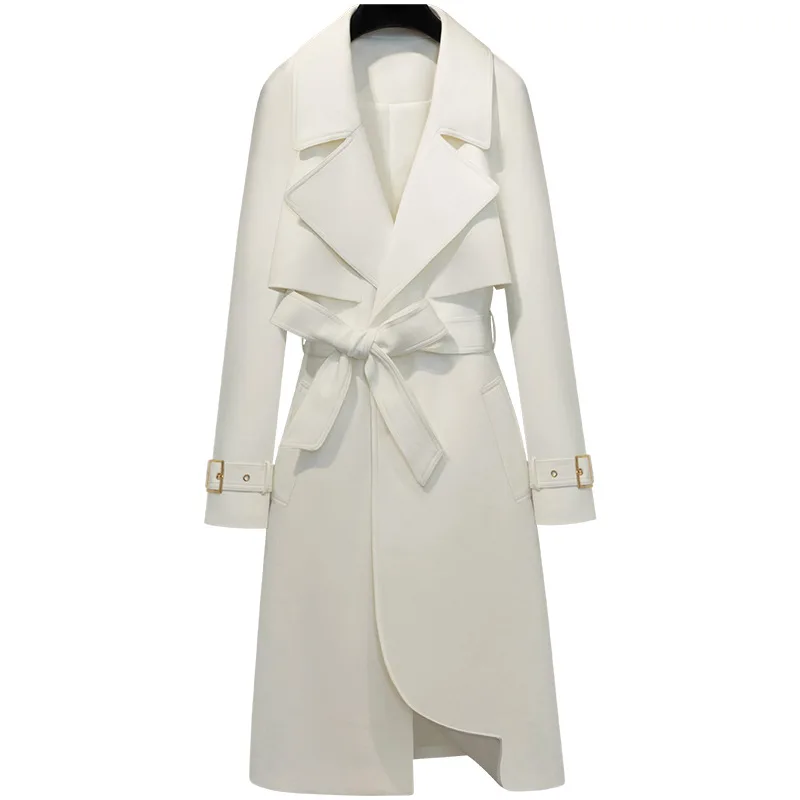 Женское весенне-осеннее длинное ветрозащитное пальто, пальто с поясом, модный тонкий Тренч, большой размер, Офисная Леди