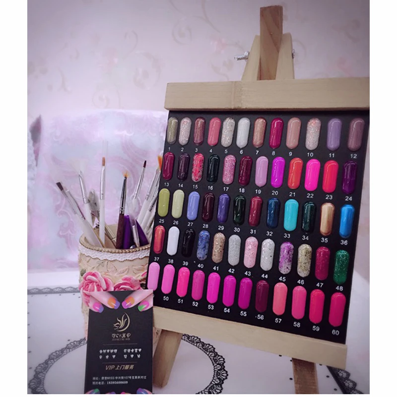 

Newest 60colors Nail Wooden Display Cardboard DIY Nail Gel Polish Display Board Model