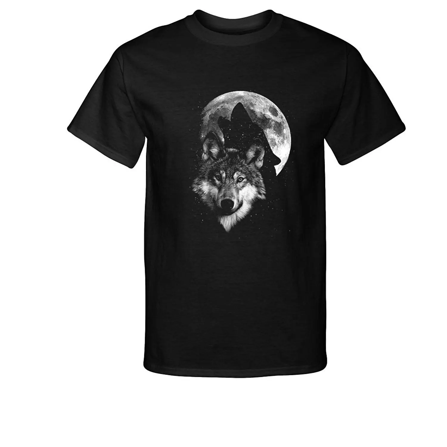 2019 Fashion Cotton Tee Shirt Fashion Howling Wolf Shadow and Moon T ...