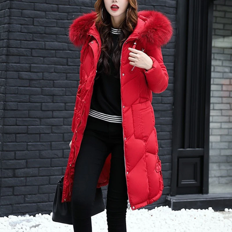 Skup Nowa kurtka zimowa damska długa puchowa kurtka bawełniana damska Parka duża, futrzana kołnierz bawełniana bluza z kapturem kurtki damskie płaszcze odzież wierzchnia A93