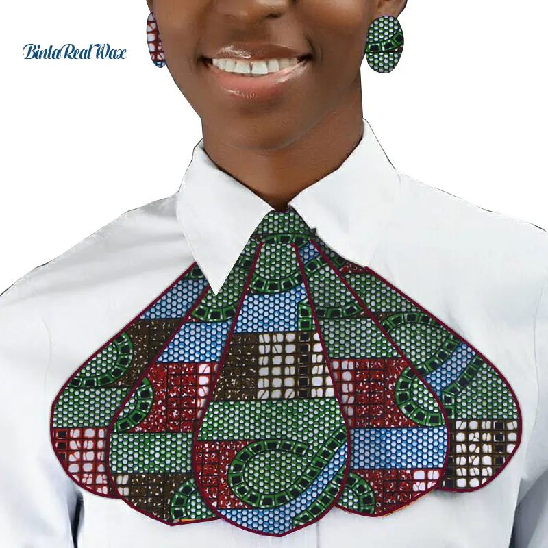 

Fashion African Print Ankara Tie and Earring for Women African Style Triangle Ankara Fabric Cravat with Stud Earrings WYB318