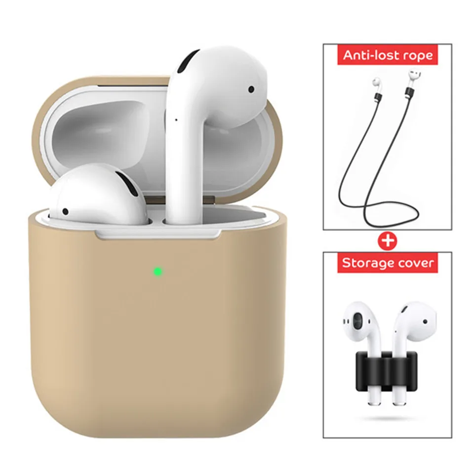 3 IN 1 Soft Liquid Silicone Wireless Earphone Case For Airpods 2 Apple Shell Accessories Cover Pouch Holder Anti-lost Strap