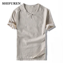 SHIFUREN Ретро Китайский Стиль льняные хлопковые рубашки мужские с коротким рукавом Новые летние дышащие мягкие повседневные мужские рубашки брендовая одежда