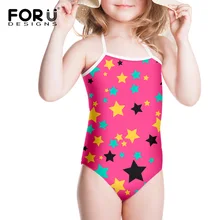 Розовый Милый Летний Пляжный купальный костюм для девочек цельный красный и черный купальник для детей, детская одежда для купания, желтый и синий цвета, для детей от 3 до 8 лет