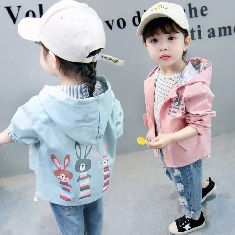 Детская одежда куртка для девочек от 3 до 9 лет Милая Детская куртка на весну и осень ветровка с рисунком кролика