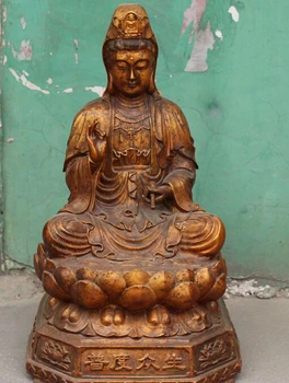 

006057 20" Tibet Bronze Gilt Seat lotus Kwan-Yin Guan Yin Goddess Buddha Bless Statue