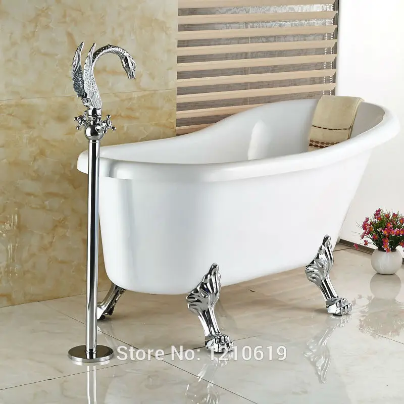 Роскошный лебединый стиль ванная напольная ванна кран Смеситель кран хромированная ванна кран двойные ручки