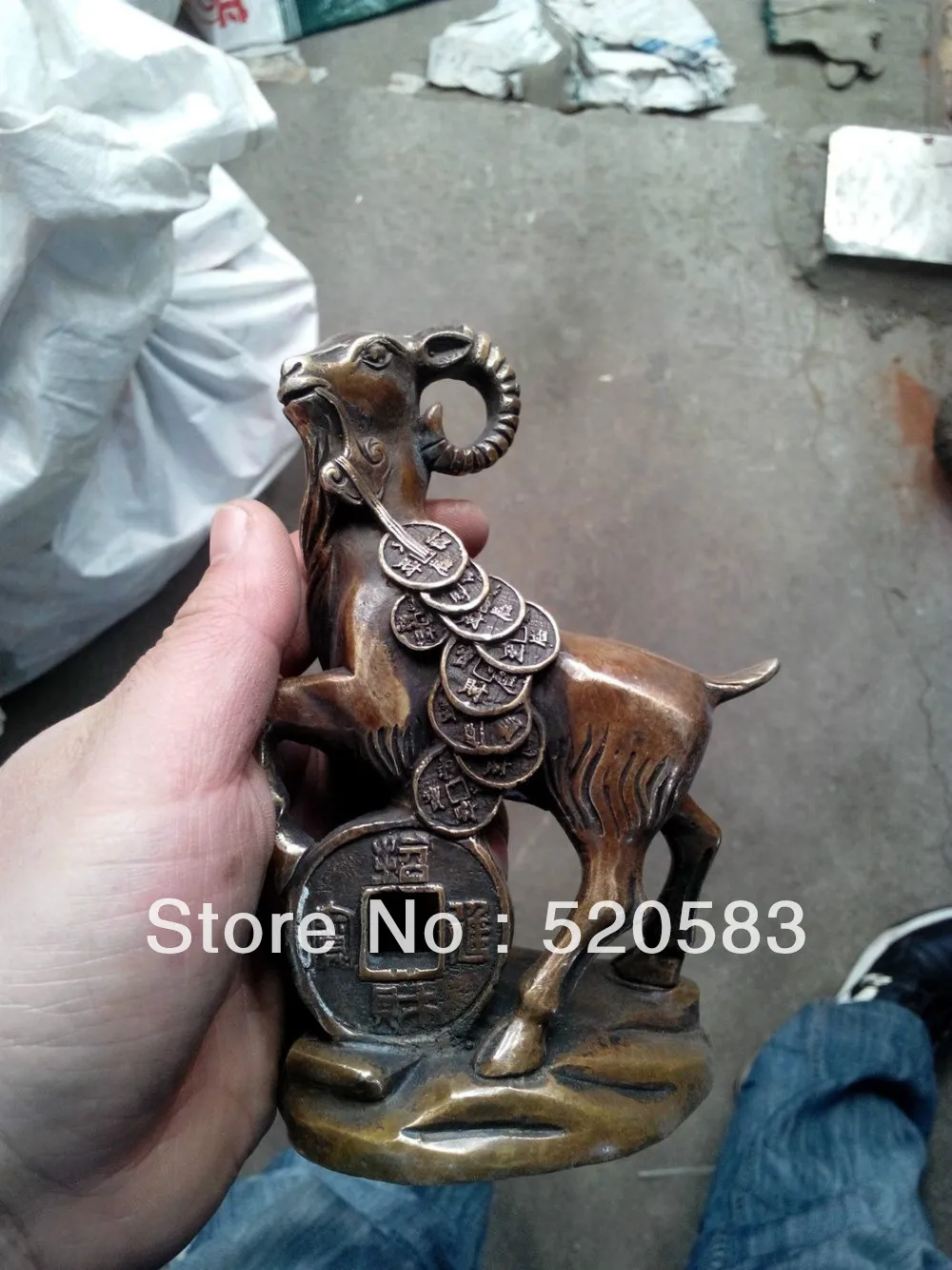 

China Folk Bronze Sheep Goat Coin Money Wealth Statue