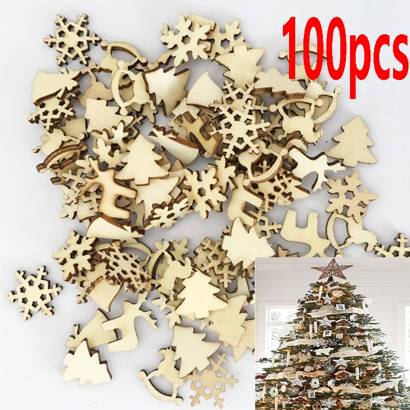 

100Pcs Wooden Christmas Decorations for Tree Hanging Ornament Decorations for Home Navidad 2018 New Year Kerst Decoratie Xmas
