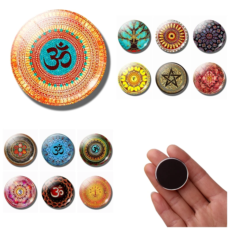 

Boho Om Symbol fridge magnet decor Spiritual Yoga Meditation Buddhist amulet Jewelry Namaste Datura flowers refrigerator magnets