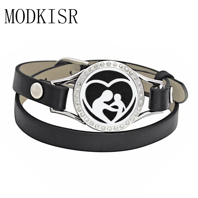 

MODKISR Genuine Heart Stainless Steel Leather Bracelets Aromatherapy Perfume Diffuser Box Women Bangle With Complimentary Pads
