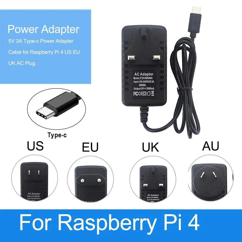 

5V 3A 15W Type-c Power Adapter Cable For Raspberry Pi 4 Suitable For Mini TV, 2.5 Inch Mobile Hard Disk, Mob DVD,TV Box