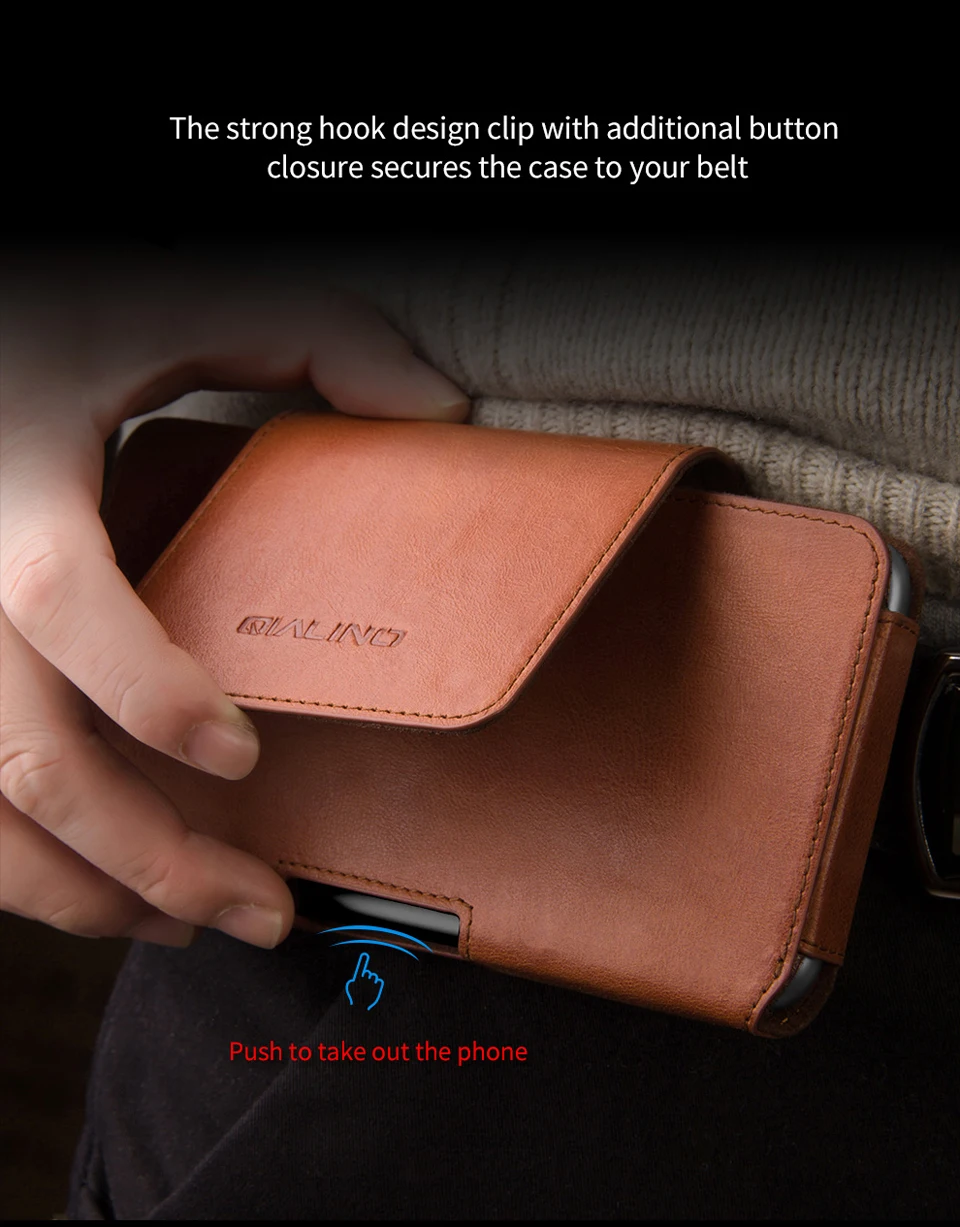 QIALINO Phone Bag Case For iPhone X Waist Belt Bag Pocket Cover for iPhone 10 luxury Genuine Leather Case for iPhone XS 5.8 inch iphone 8 plus wallet case