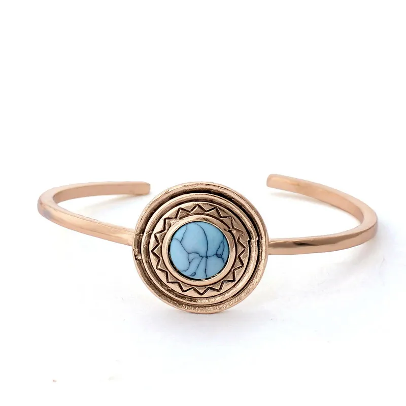 Natural Stone Turquoise Bangle For Women Handmade Jewelry Gold Plated Round Shaped Bracelet | Украшения и аксессуары