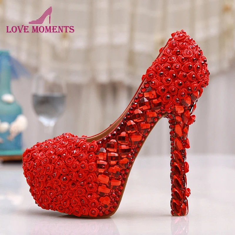 Красные и розовые свадебные туфли с цветочным орнаментом туфли на высоком каблуке и платформе со стразами белые модельные туфли невесты со стразами дамские выходные туфли-лодочки для выпускного