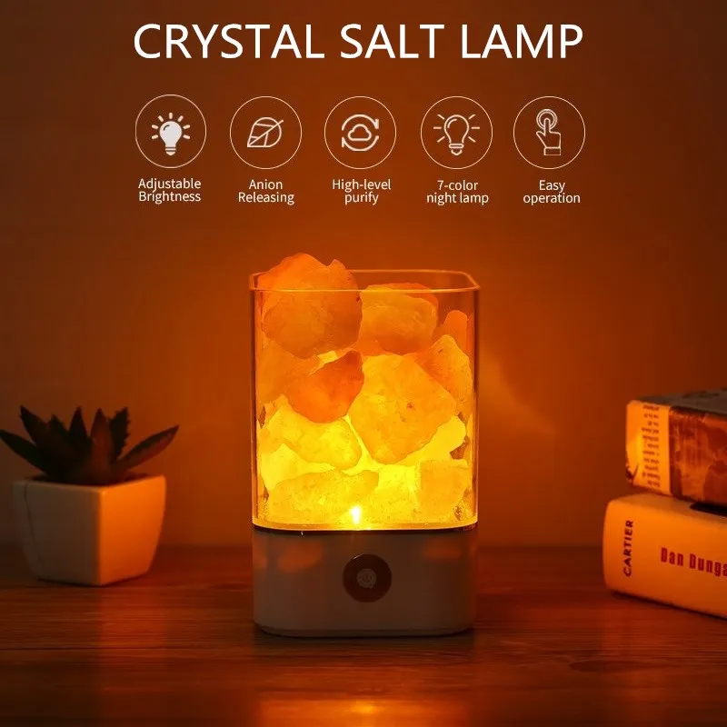 USB Crystal Light натуральный отрицательный ион лампа из гималайской соли очиститель воздуха настроение создатель теплый свет настольная лампа