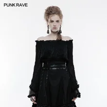 Новые Панк рейв Лолита кружева сексуальные Горизонтальные шеи моды викторианских женщин футболки топы LT010
