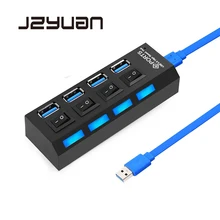 JZYuan USB 3,0 концентратор 4 порта 5 Гбит/с высокоскоростной концентратор USB портативный usb-хаб с переключателем вкл/выкл USB разветвитель Кабель-адаптер для портативных ПК