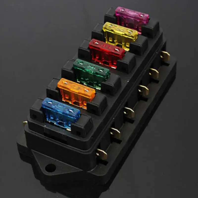 

6 Way Fuse Holder Box Car Vehicle Circuit Blade Fuse Box Block With 6pcs Fuse Block Car Electronics Accessories Auto Replacement