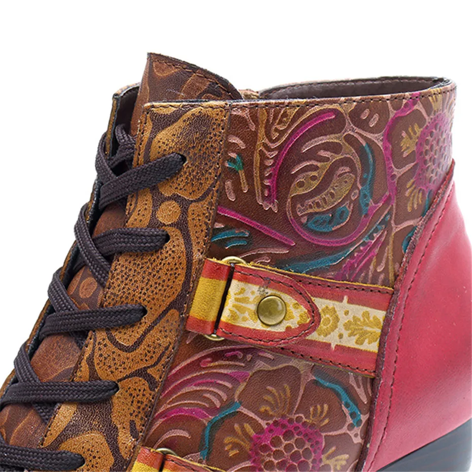 Spanish Retro Style Women Ankle Boots Fashion Handmade Genuine Leather Thick Heels LadIes Shoes Comfortable Ethnic Women's boots (6)