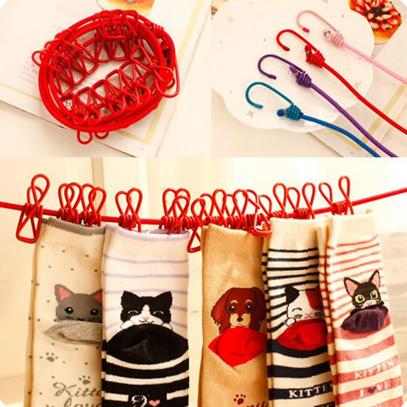 Elastic Washing Line With 12 Clips Travel Portable Retractable Clothesline Home Socks Underwear Clothes Hanger