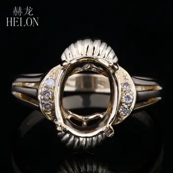 

HELON Solid 14K Yellow Gold Oval 9x7mm Engagement & Wedding Semi Mount Pave Natural Diamonds Fine Ring For Women's Jewelry Ring