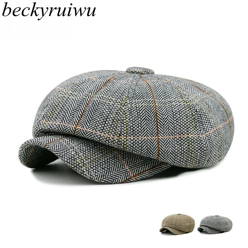 Beckyruiwu European Painter Beret Hat England Man Flat Peaked Caps