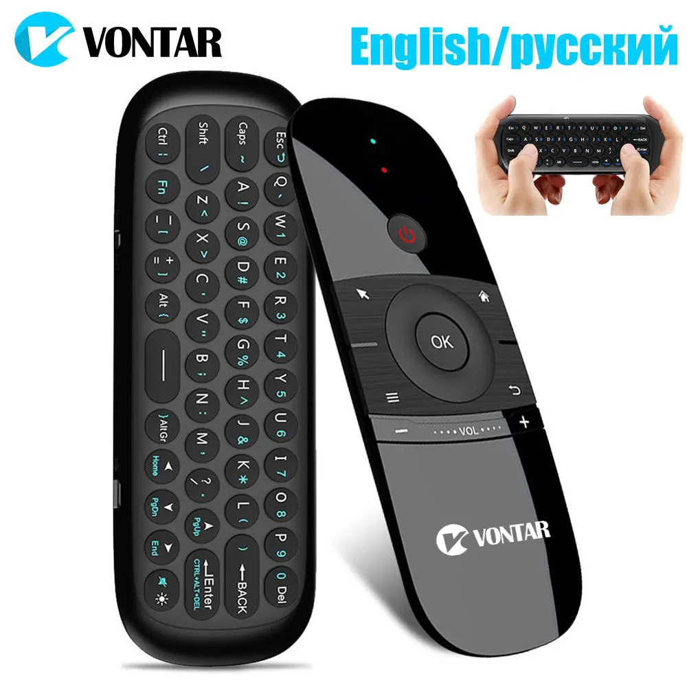 Online 2,4 Ghz Air Mouse Mini teclado inalámbrico Inglés ruso con Gyro sensor IR aprendizaje Control remoto para Android TV BOX Mini PC