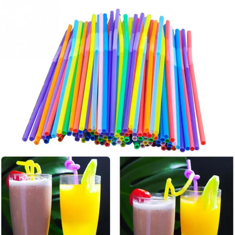 100Pcs Extra Long Flexible Plastic Drinking Straws Party Bar Fancy