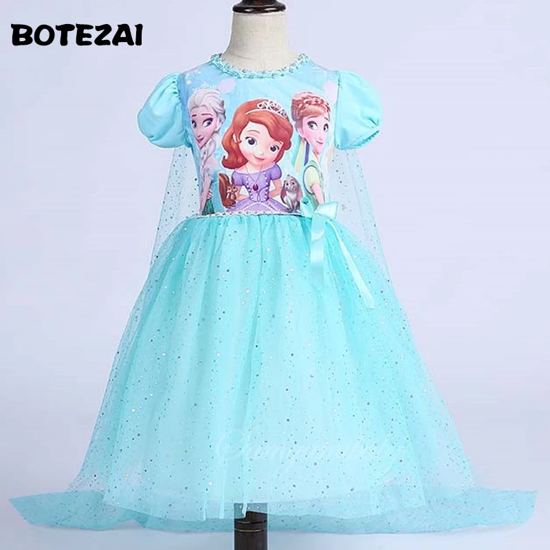 

Baby Girls Clothes Princess Sofia Dress Elsa & Anna dress For Girl 2017 New Children Clothing Party Dresses With Cape