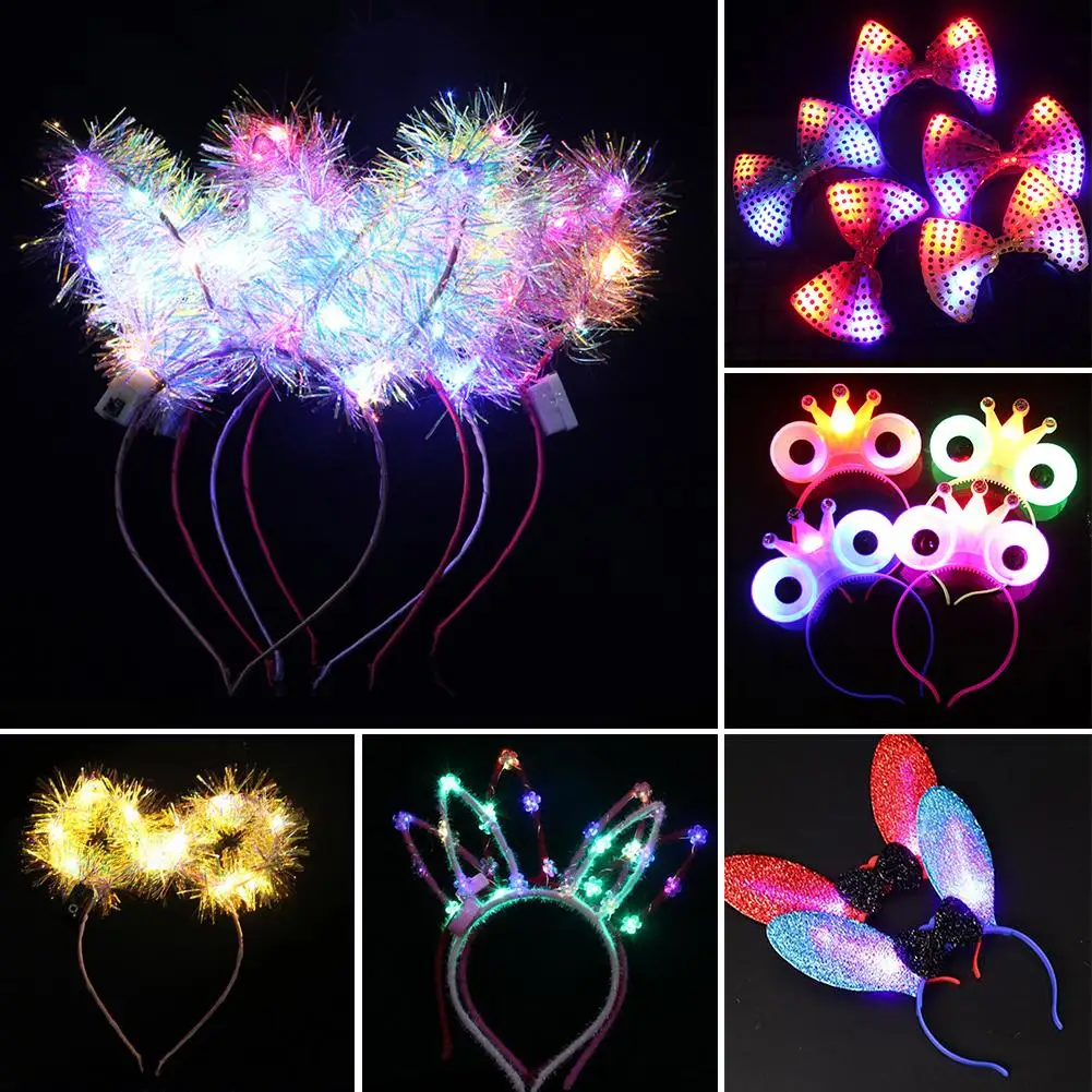 

1Pc kids Girls LED Flashing Cute Pointed Cat Ears Sequins Rabbit Ear Light up Headband Flashing LED Hair Hoop Party Supplies