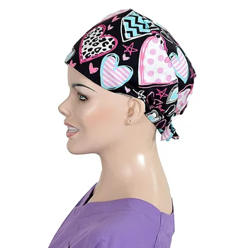 

Hearts Women's Surgical Caps Surgery Cap Print Medicine Hat 100% Cotton Tie Back Adjustable Vet Scrub Hats Stylish Work Cap